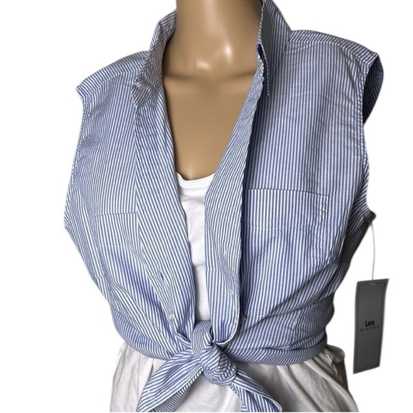 Striped blue & white cotton sleeveless festival shirt!Country concert NWT vtg,EC - Picture 10 of 12
